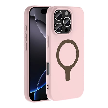 iPhone 16 Pro Max Kılıf M-Safe Şarj Özellikli MKST Aris Silikon Kapak - Açık Pembe
