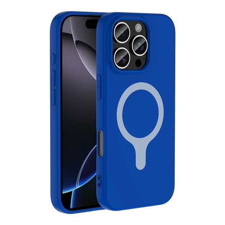 iPhone 16 Pro Max Kılıf M-Safe Şarj Özellikli MKST Aris Silikon Kapak - Saks Mavi