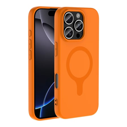 iPhone 16 Pro Max Kılıf M-Safe Şarj Özellikli MKST Aris Silikon Kapak - Turuncu