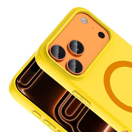 iPhone 17 Pro Max Kılıf M-Safe Şarj Özellikli MKST Aris Silikon Kapak - Sarı