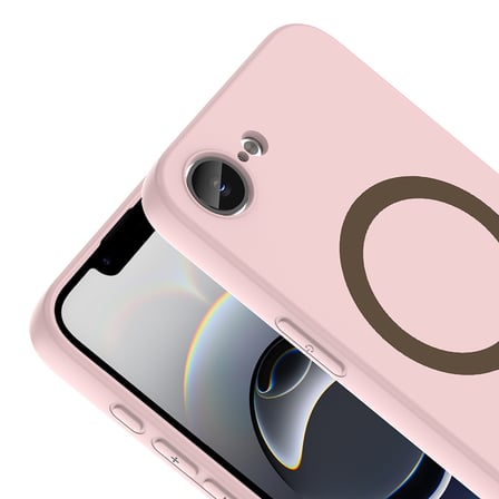 iPhone 16E Kılıf M-Safe Şarj Özellikli MKST Aris Silikon Kapak - Açık Pembe