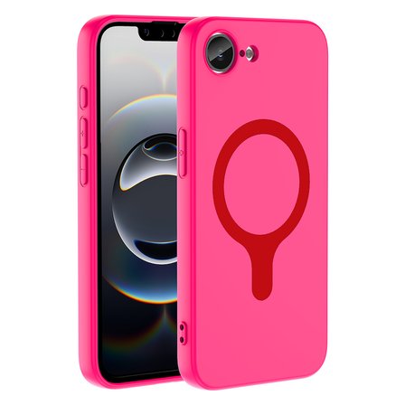 iPhone 16E Kılıf M-Safe Şarj Özellikli MKST Aris Silikon Kapak - Koyu Pembe