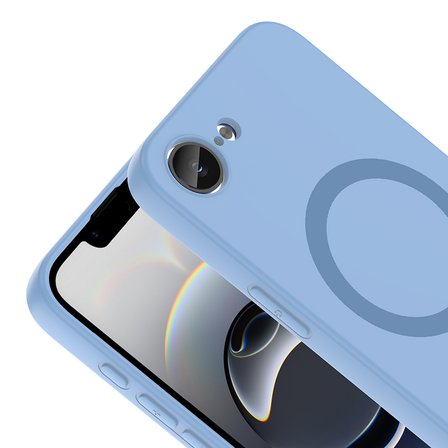 iPhone 16E Kılıf M-Safe Şarj Özellikli MKST Aris Silikon Kapak - Baby Blue