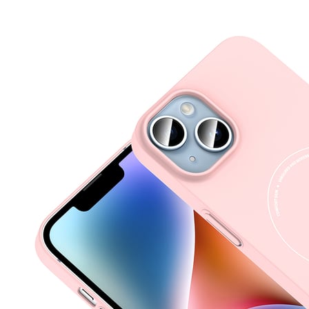 iPhone 13 Kılıf M-Safe Şarj Özellikli Kamera Korumalı MKST Elio Sert PC Kapak - Açık Pembe