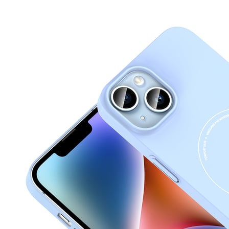 iPhone 14 Kılıf M-Safe Şarj Özellikli Kamera Korumalı MKST Elio Sert PC Kapak - Açık Mavi