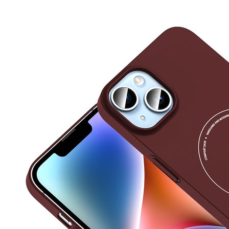 iPhone 13 Kılıf M-Safe Şarj Özellikli Kamera Korumalı MKST Elio Sert PC Kapak - Bordo