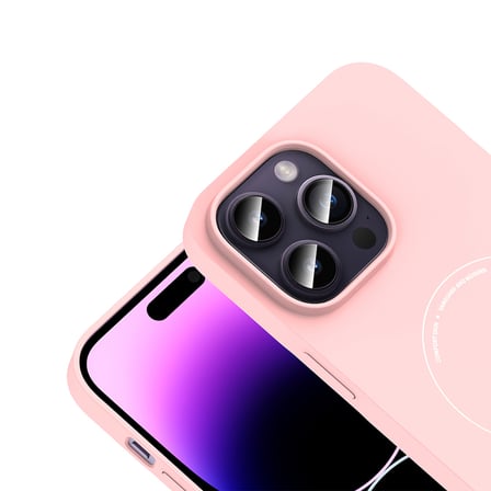 iPhone 14 Pro Max Kılıf M-Safe Şarj Özellikli Kamera Korumalı MKST Elio Sert PC Kapak - Açık Pembe