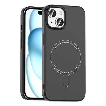 iPhone 15 Kılıf M-Safe Şarj Özellikli Kamera Korumalı MKST Elio Sert PC Kapak - Siyah
