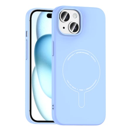 Apple iPhone 15 Kılıf M-Safe Şarj Özellikli Kamera Korumalı Zore Elio Sert PC Kapak iPhone 15 Zore - Açık Mavi