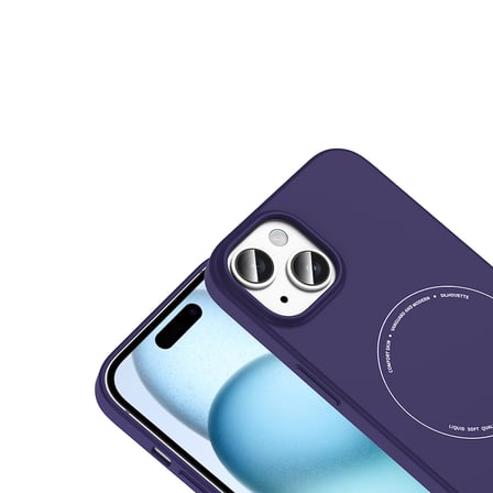 iPhone 15 Kılıf M-Safe Şarj Özellikli Kamera Korumalı MKST Elio Sert PC Kapak - Derin Mor