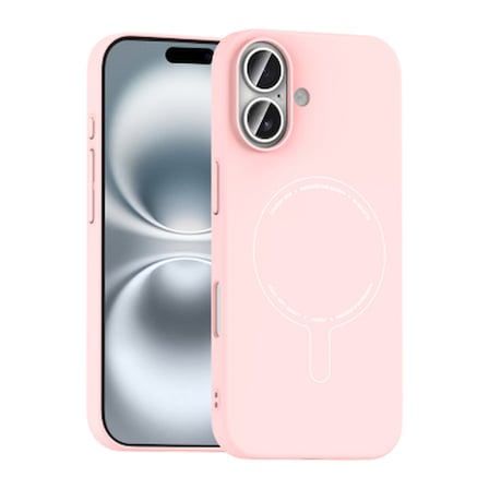 Apple iPhone 16 Kılıf M-Safe Şarj Özellikli Kamera Korumalı Zore Elio Sert PC Kapak iPhone 16 Zore - Açık Pembe