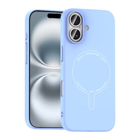 Apple iPhone 16 Kılıf M-Safe Şarj Özellikli Kamera Korumalı Zore Elio Sert PC Kapak iPhone 16 Zore - Açık Mavi