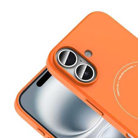 iPhone 16 Kılıf M-Safe Şarj Özellikli Kamera Korumalı MKST Elio Sert PC Kapak - Turuncu