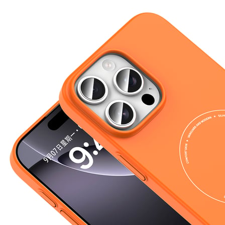 iPhone 16 Pro Kılıf M-Safe Şarj Özellikli Kamera Korumalı MKST Elio Sert PC Kapak - Turuncu