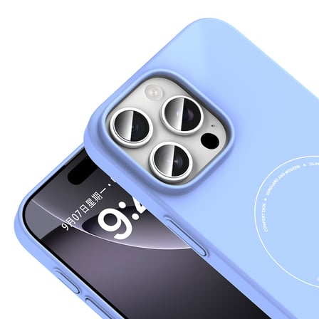 iPhone 16 Pro Max Kılıf M-Safe Şarj Özellikli Kamera Korumalı MKST Elio Sert PC Kapak - Açık Mavi