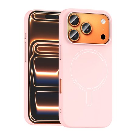 iPhone 17 Pro Max Kılıf M-Safe Şarj Özellikli Kamera Korumalı MKST Elio Sert PC Kapak - Açık Pembe