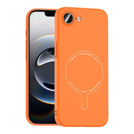 iPhone 16E Kılıf M-Safe Şarj Özellikli Kamera Korumalı MKST Elio Sert PC Kapak - Turuncu