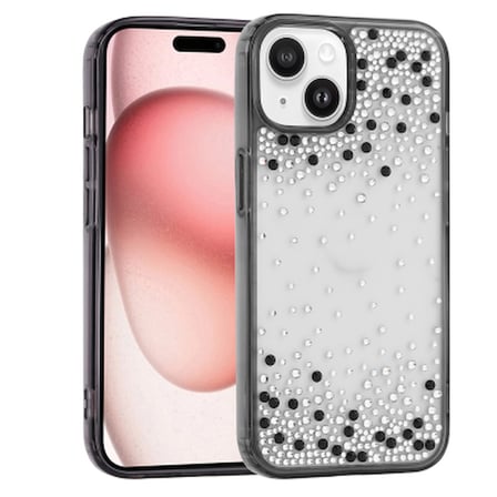 Apple iPhone 15 Kılıf Airbag Tasarımlı Damla Taşlı Şeffaf Zore Pera Silikon Kapak iPhone 15 Zore - Siyah