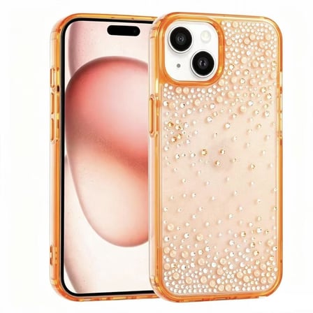 iPhone 15 Kılıf Kamera Yükseltili Simli Damla Taşlı Silikon Novatech