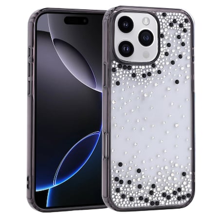Apple iPhone 16 Pro Max Kılıf Airbag Tasarımlı Damla Taşlı Şeffaf Zore Pera Silikon Kapak iPhone 16 Pro Max Zore - Siyah