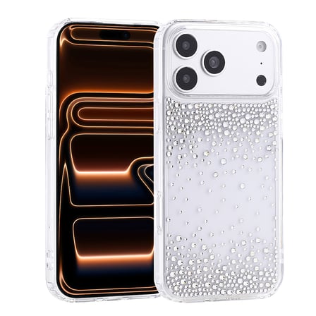 iPhone 17 Pro Kılıf Kamera Yükseltili Simli Damla Taşlı Silikon SVTEK