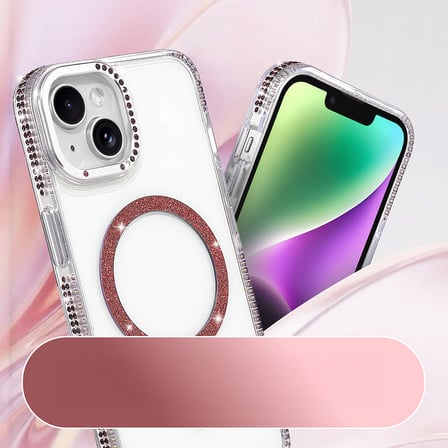 iPhone 14 Kılıf Premium Magsafe Şarj Özellikli Şeffaf Kenari Taşli Simli Tera Silikon Kapak