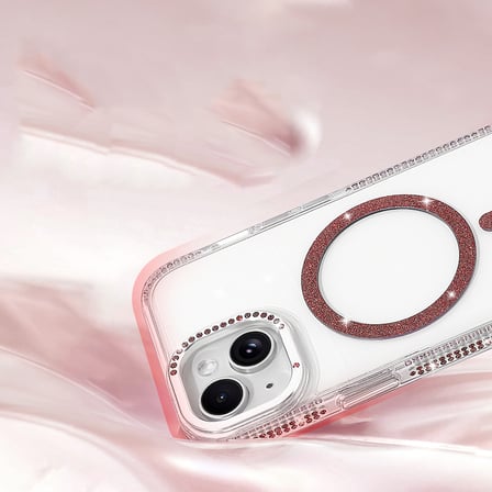 iPhone 15 Kılıf Taşlı Simli MagSafe Kamera Yükseltili Silikon Novatech