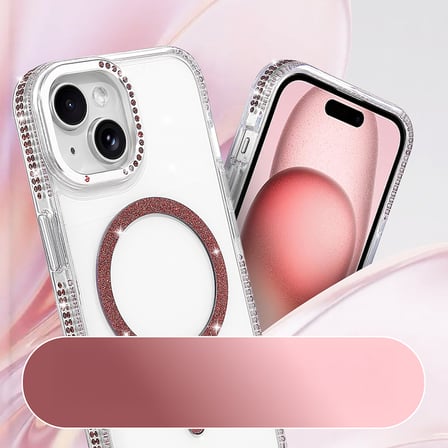 iPhone 15 Kılıf Taşlı Simli MagSafe Kamera Yükseltili Silikon Novatech