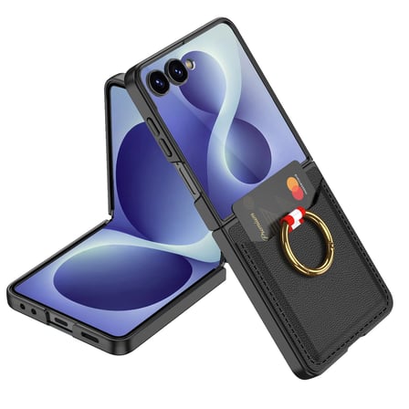 Galaxy Z Flip 8 Kılıf Yüzüklü Kartlıklı Standlı Premium Sert Maks Kapak