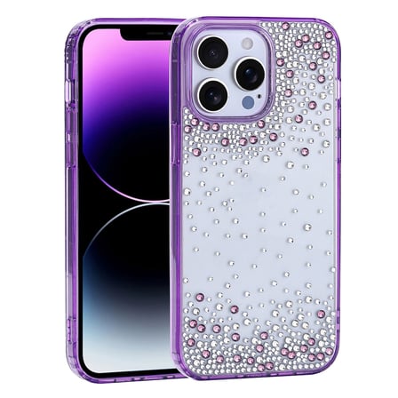 iPhone 14 Pro Max Kılıf Kamera Yükseltili Simli Damla Taşlı Silikon Alan Tech