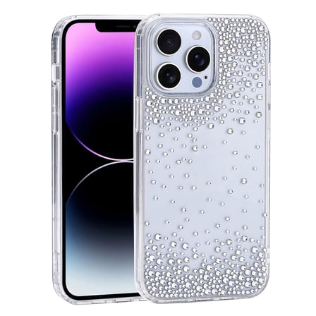iPhone 14 Pro Max Kılıf Kamera Yükseltili Simli Damla Taşlı Silikon Alan Tech