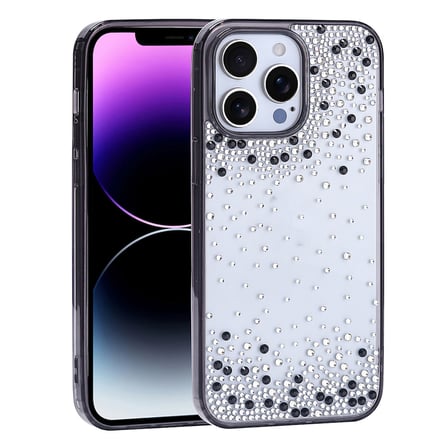 iPhone 14 Pro Max Kılıf Kamera Yükseltili Simli Damla Taşlı Silikon Alan Tech