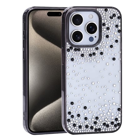 iPhone 15 Pro Kılıf Kamera Yükseltili Simli Damla Taşlı Silikon Novatech