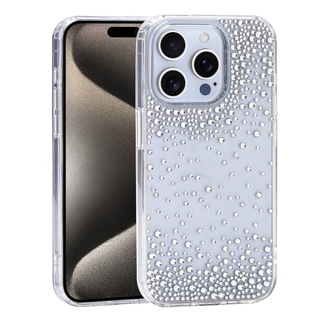 iPhone 15 Pro Kılıf Kamera Yükseltili Simli Damla Taşlı Silikon Novatech