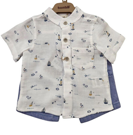 Babydoll 2li Takım Bombili Ekru-Mavi