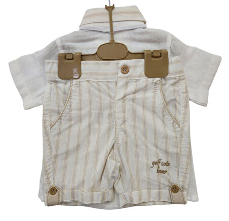 Babydoll 2li Takım Bombili Ekru-Çizgili