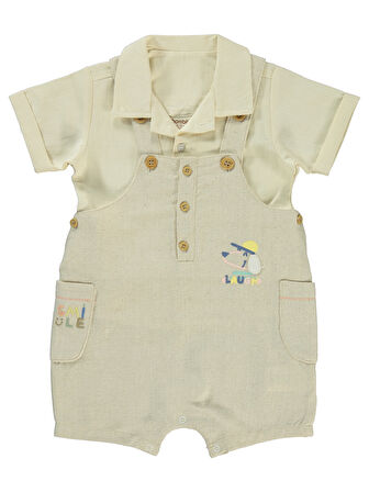 Bombili Erkek Bebek Patiksiz Tulum 6-18 Ay Ekru