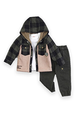 Erkek Bebek Kapşonlu İçi Polar Ceketli 3'lü Takım