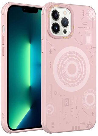 Apple iPhone 13 Pro Max Kılıf Wireless Şarj Özellikli Kenarları Antişok Desenli Hot Kapak