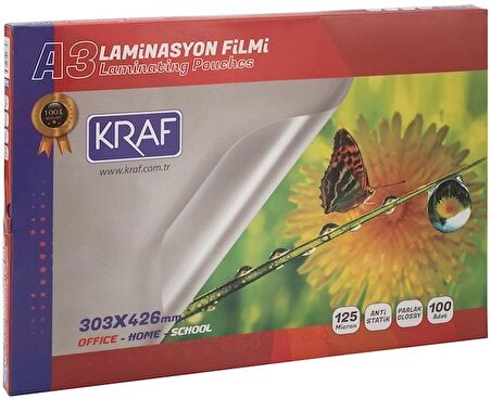 KRAF LAMİNASYON FİLMİ PARLAK A3 125MIC 100LÜ 2123