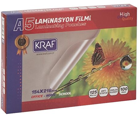 KRAF LAMİNASYON FİLMİ PARLAK A5 125MIC 100LÜ 2125