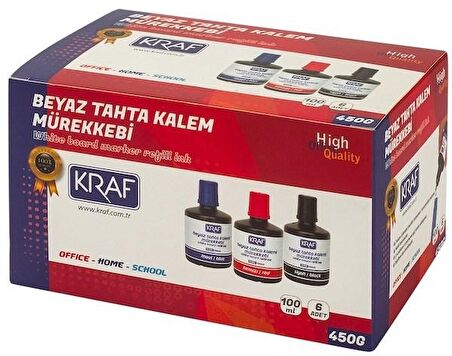 Kraf 450G Beyaz Yazı Tahtası Mürekkebi Mavi 100 ml x 6 Adet