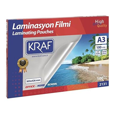 KRAF Laminasyon Filmi 100 Mikron A3 100'lü Paket