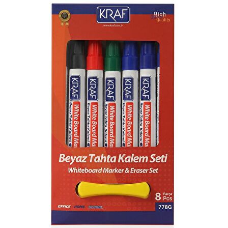 KRAF BEYAZ TAHTA KALEMİ - SİLGİ SET 8 Lİ 778G