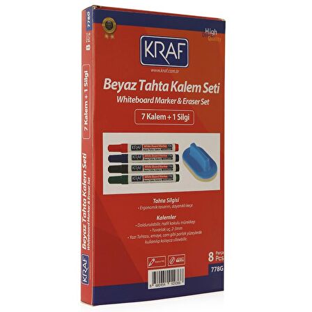 KRAF BEYAZ TAHTA KALEMİ - SİLGİ SET 8 Lİ 778G