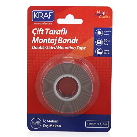 KRAF MONTAJ BANDI ÇİFT TARAFLI EXTRA GÜÇLÜ DIŞ MEKAN 19mm x 1,5m 2520G