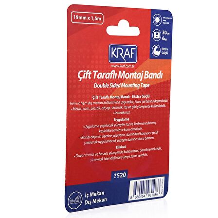 KRAF MONTAJ BANDI ÇİFT TARAFLI EXTRA GÜÇLÜ DIŞ MEKAN 19mm x 1,5m 2520G