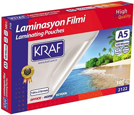 KRAF LAMİNASYON FİLMİ PARLAK A5 100MIC 100LÜ 2122