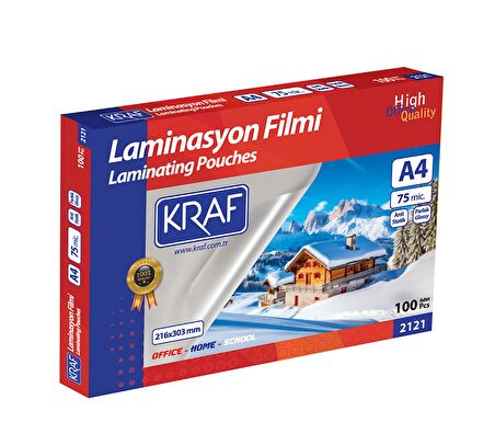 KRAF LAMİNASYON FİLMİ PARLAK A4   75MIC 100LÜ 2121