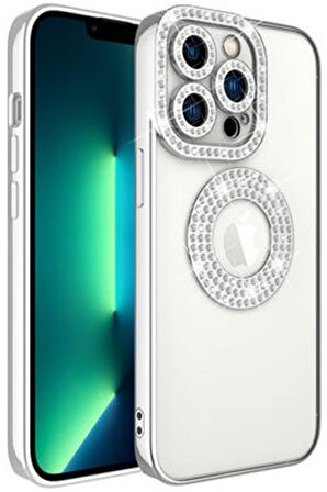 Apple iPhone 12 Pro Kılıf Şeffaf Lüx Taşlı Süslemeli Kamera Korumalı Silikon